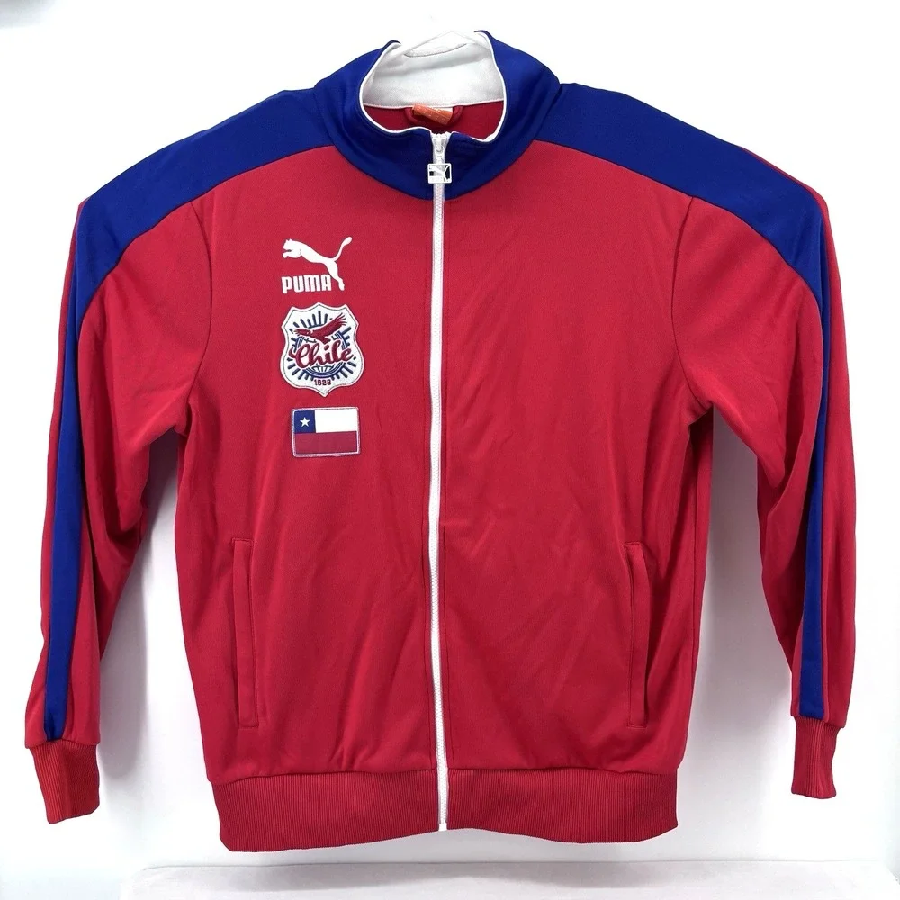 Puma Track Soccer Jacket Men M Red Blue Chile Football Texas Star Flag Logo RARE